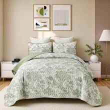 Draelibor 3 Pieces Botanical Leaves Flower Quilt Set,Twin Full Queen King Size Boho Floral Branches Soft Microfiber Coverlet Set For All Season,For Mother's Day/Wedding/Christmas/Halloween Gifts,Home Room Bedroom Bed Decor(1 Bedspread, 2 Pillowcases) - Blue - View 33