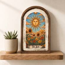 1/3pcs Rustic Style Celestial Sun Moon Star Arch Wooden Wall Hanging Decor, Suitable For Bedroom, Living Room, Meditation Space, Vintage Design, Create Home Atmosphere Decoration, 2D - Wooden Ornaments - View 6
