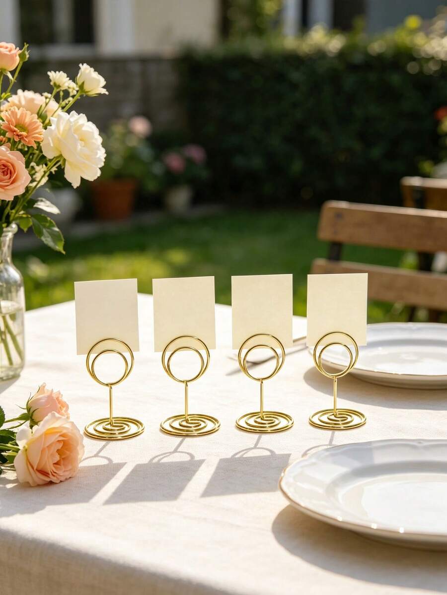 Round Stainless Steel Card Holder/Table Number Stand, Reusable Essential For Weddings, Graduations, Restaurants And Holiday Events - Multicolor - View 1