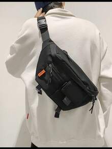 Fashionable, Minimalist, Solid-Color Nylon Casual Large-Capacity Waist Bag, Unisex, For Commuting, Dating, And Travel Fanny Pack - Black - View 2