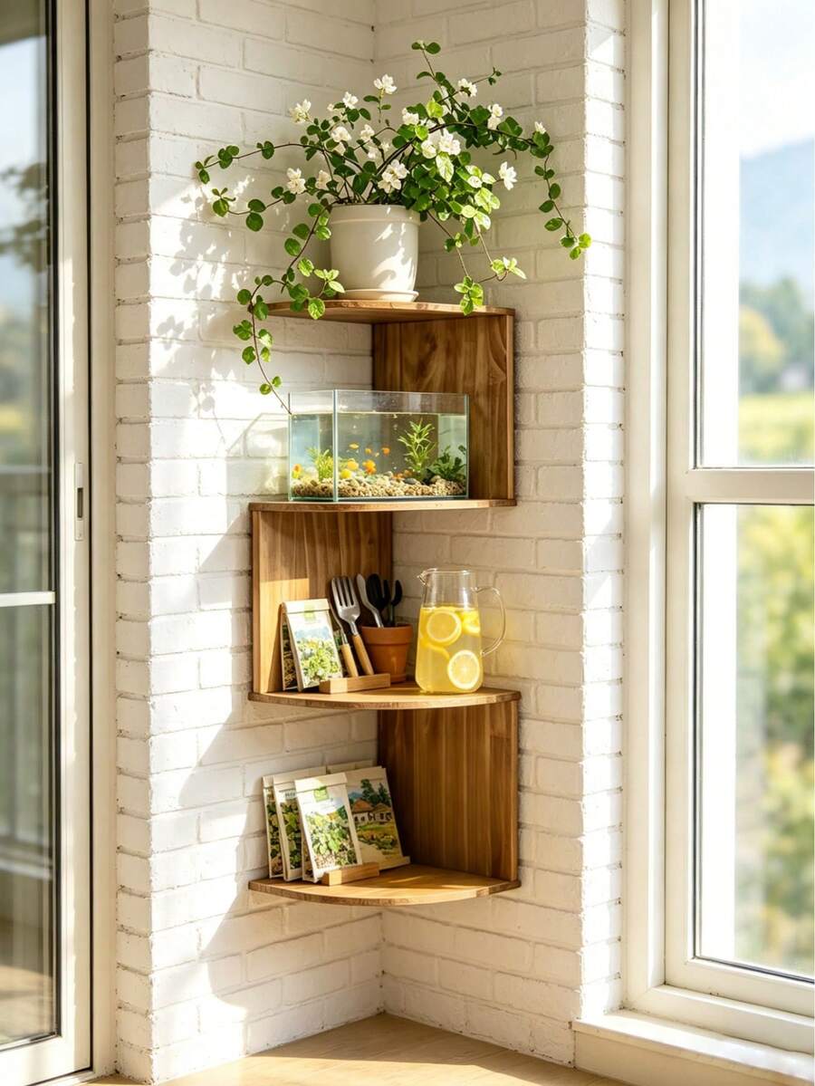 1pc Wall Mount Corner Shelf Multi-Tier Floating Storage Rack For Indoor Corners. It Can Be Used As Display Bracket, Plant Stand And Small Item Organizer. Suitable For Bedroom, Living Room, Balcony, Bay Window And Entryway. - Multicolor - View 1
