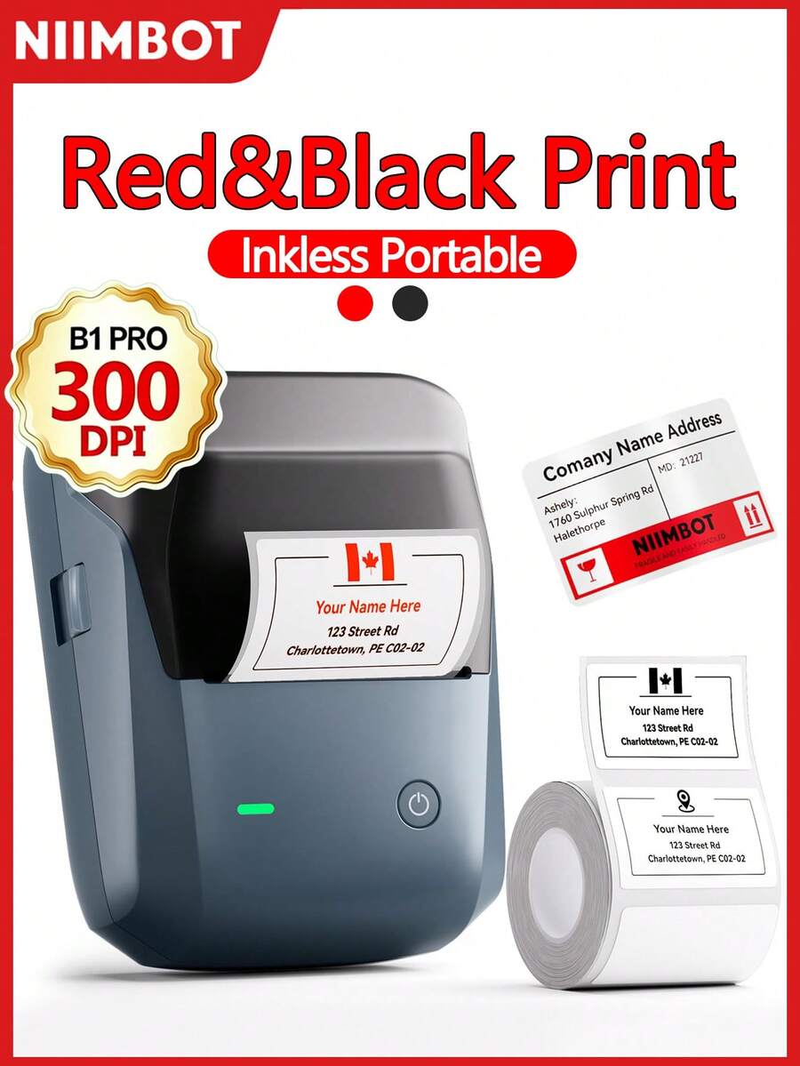 NIIMBOT B1 Pro Label Printer 300DPI High Definition Portable Printer, Suitable For Photos, Price Tags, Home Office And Small Business, Supports Red And Black Dual-Color Printing