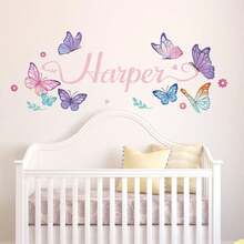 Custom Butterfly Name Wall Decal, Personalized Bedroom Wall Sticker, Elegant Butterfly Room Decor, Removable Vinyl Name Decoration (Sticker Only), Nursery - Multicolor - View 3