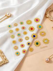 1 Peça Adesivo de Strass com Tema de Sol Boêmio para Decoração Facial, Cristal Multicolorido + Estilo de Padrão, Joia Facial Autoadesiva para Festival de Música, Festa de Verão, Halloween, Carnaval, Fotografia, Eventos de Casamento - Multicolorido - Visão 8