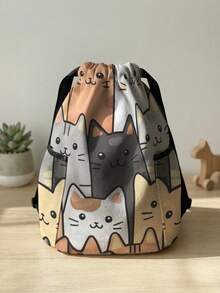 1pc Drawstring Backpack, Multi-Scenario Universal, Extra Large Capacity, Ultra Lightweight & Portable, Durable, High Aesthetic, Foldable Storage Bag, Cat Pattern Drawstring Fitness Sports Backpack, Dust-Proof Storage, Suitable For Outdoor Travel, Fitness, Daily Commute And School Use - Multicolor - View 2