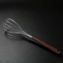 1個 304不鏽鋼手動攪拌器配木柄，適用於攪拌奶油、麵糊、醬汁、蛋糕烘焙廚房手持攪拌工具，堅固防滑木柄附吊孔，防鏽耐用烹飪攪拌器具 - 彩色 - 查看 1