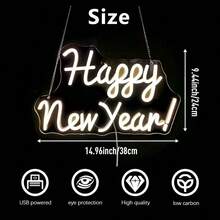 1件新年快樂霓虹燈牌，USB供電LED壁燈，亮白色草體字母霓虹藝術燈，適合跨年夜、派對、宿舍與節日聚會裝飾，理想禮物 - 多色光 - 查看 10