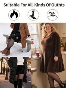 1 Pair 220g Plus Size US/EU Universal Warm Tights, Lightweight & Breathable, Semi-Transparent Warmth, Single Seam Design, Outdoor Thickened, Comfortable For Winter Wear - Black - View 7