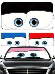 Funny Cartoon Eye Car Front Windshield Sun Shade, Foldable Front Window Sunshade 150*70cm, UV Protection Heat Insulation Sunshade, Suitable For SUV, Sedan, Truck, Car Interior Accessories, Essential Summer Gift For Men And Women - A - View 9