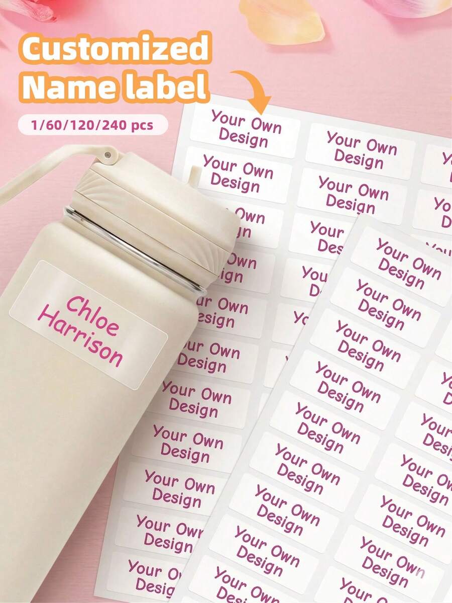 1/60/120/240 buah Label Nama yang Dapat Disesuaikan dan Dipersonalisasi, Stiker Tahan Air & Minyak, Berbagai Ukuran untuk Pengorganisasian Rumah dan Kantor - MultiWarna - View 1