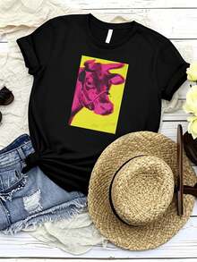 T-shirt pour femmes avec imprimé "Anyd Warhall Cows" T-shirt unisexe - Noir - Voir 1