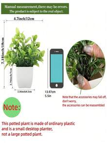 2/3/4pcs White Flower Pot Set With Small Artificial Plants, Includes Pots, Suitable For Indoor Home Decor, Office, Bathroom And Bedroom, With Plastic Eucalyptus And Mini Wheat Grass, Ideal Desktop Artificial Plant Decoration - Green - View 9