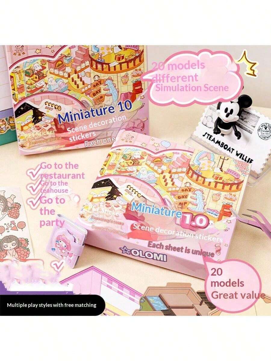 3D Miniature Scene Collection DIY Gift No-Cut Landscape Sticker Set Extra Large Gift Box - Birthday Gift - Perfect Gift - Holiday Gift - Multicolor - View 1