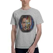Disney Tony Stark Men's T Shirts  Funny Tee Shirt Short Sleeve O Neck 100% Cotton Printing Clothes T-Shirt - 米色 - 查看 10
