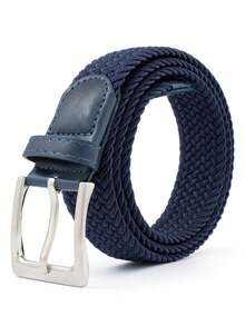 1PC Men's Braided Elastic Belt, Multi-Color Options, No-Hole Design, Stretchable, Fashion Casual Golf Belt For Daily Wear - Blue - View 25
