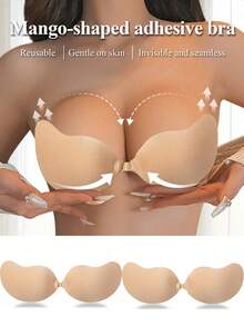 2 Pairs Gathered Invisible Breast Pasties Nipple Covers,Self-Adhesive Strapless Mango-Shaped Bra,Invisible Bra, Suitable For Dresses And Wedding Gowns - Multicolor - View 14