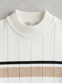 Men's Knitted Apricot & Black Striped Sweater - White - View 7