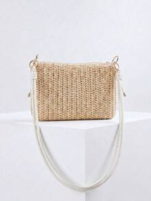 Beach Bag Vacation Season Large Capacity Straw Woven Bag Minimalist Crescent Bag Versatile Crossbody Shoulder Bag - Beige - View 4