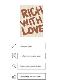 1pc Frameless Bold Brown Typography 'Rich With Love' Neutral Stripe Background Minimalist Wall Art Canvas Poster - Inspirational Quote Print For Bedroom, Dorm, Apartment, Living Room,Classroom, Prints For Wall, Vintage Decor & Best Gift Choice - Word - View 5