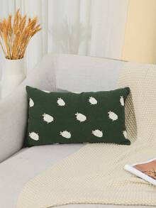 1 pieza/2 piezas Funda de cojín decorativo con borlas de oveja linda, mezcla de lino verde oscuro con bordado de animales, estilo granja para sofá, dormitorio y decoración del hogar, sin relleno de cojín - Verde - Ver 7
