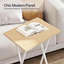 2 Set Folding Side Tables Industrial Metal Frame Rustic Brown TV Tray Table For Eating Laptop Coffee Sofa End Table Small Space Living Room - 自然色 + 白色 - 查看 6