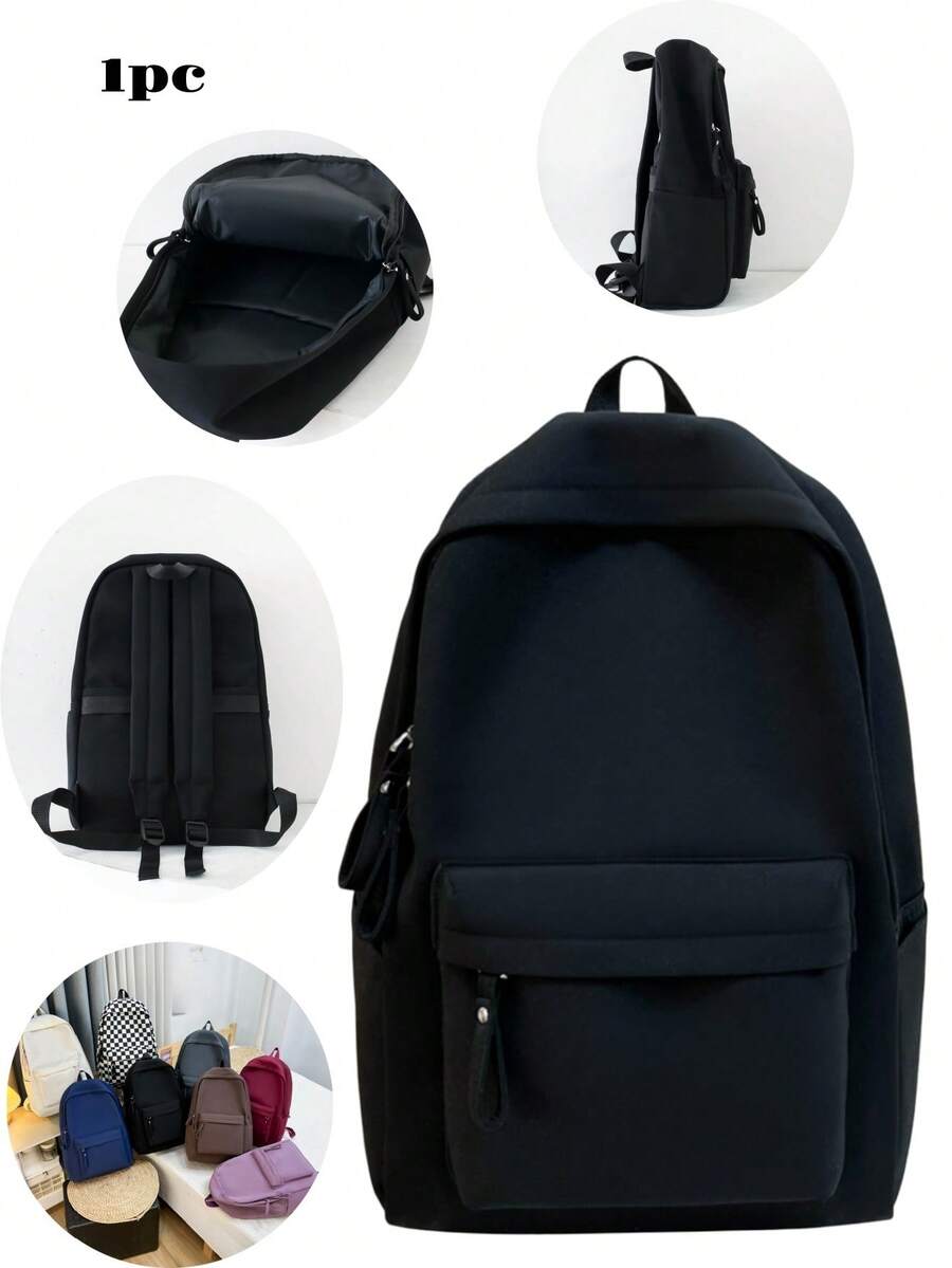 New Classic Back To School & Graduation Season Solid Color Elegant Fashion Minimalist Versatile Comfortable Travel Couple Backpack Large Capacity Multifunctional - Multicolor - View 1