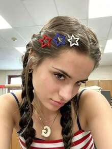 Women's "July 4th" Patriotic Theme Red White Blue Hollow Star Hair Clip - Y2K Style Glossy Non-Slip Hair Accessory, Secure And Damage-Free, Suitable For Independence Day, Memorial Day, Parades, Barbecues, Pool Parties And Daily Wear; Cute American Flag Color Hair Clip, Suitable For All Hair Types.,Claw Clips - Multicolor - View 4