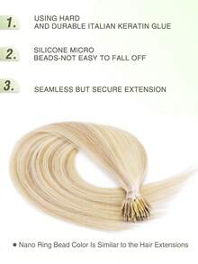 Extensiones de cabello humano real de 12-22 pulgadas con anillos nano, cabello humano Remy liso y recto, mechas de cabello con anillos nano, extensiones de cabello con nano puntas, para mujeres - S18/613 - Ver 6