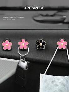 2個/4個裝 花朵車用迷你掛鉤 - 可愛雛菊車用黏貼掛鉤、車用儀表板迷你掛鉤、通用車用卡車家用掛鉤支架配件收納袋、口罩掛鉤、多功能收納黏貼掛鉤 | 壁掛掛鉤 | 鑰匙圈掛架 | USB線材整理器 | 耳機線材收納器，適用於汽車、SUV、卡車、居家、臥室、廚房、餐廳、辦公室 - 均碼 - 查看 1