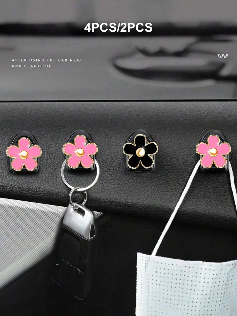 2個/4個裝 花朵車用迷你掛鉤 - 可愛雛菊車用黏貼掛鉤、車用儀表板迷你掛鉤、通用車用卡車家用掛鉤支架配件收納袋、口罩掛鉤、多功能收納黏貼掛鉤 | 壁掛掛鉤 | 鑰匙圈掛架 | USB線材整理器 | 耳機線材收納器,適用於汽車、SUV、卡車、居家、臥室、廚房、餐廳、辦公室 - 均碼 - 查看 1