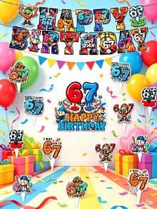 Brainrot Theme 6*7 Digital Party Decorations, Happy Birthday Decoration Set With Banner, Theme Party Decor, Room Decoration, Wedding Holiday Essentials, Eid Decoration, Father's Day Gift - 67 Models - View 1