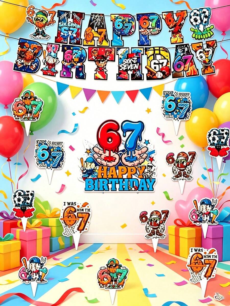 Brainrot Theme 6*7 Digital Party Decorations, Happy Birthday Decoration Set With Banner, Theme Party Decor, Room Decoration, Wedding Holiday Essentials, Eid Decoration, Father's Day Gift - 67 Models - View 1