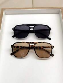 2Pair Oversized Gradient Lens Shades For Women, Double Bridge Square Frame Fashion Eyewear, UV Protection For Travel, Vacation & Daily Wear - Multicolor - View 8