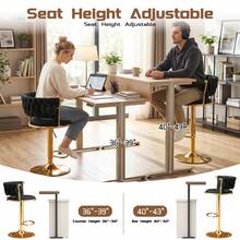 Bar Stools Set Of 2, 360° Swivel Velvet Counter Height Bar Chairs With Woven Backrest, Plush Upholstered Seats & Gold Metal Legs Furniture For Kitchen Island Dining Room Home Bar, Black - Black Set Of 2 - View 6