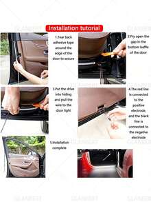 GLANBERT 1pc LED Car Door Flowing Light Dual Color Decorative Water Flow Guide Strip 12V Car Scanning Door Light Anti-Collision White & Red - Flowing Light + Strobe Mode - View 11