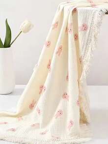 1pc Soft & Fringed 100% Cotton Muslin Baby Blanket, 65*80cm - Multicolor - View 17