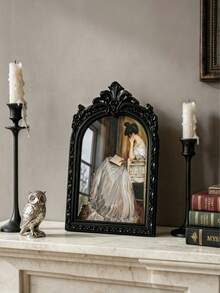 Black Picture Frame Vintage Frames, Ornate Arched Resin Photo Frame With Real Glass Front, Antique Gothic Picture Frame For Tabletop Display Or Wall Hanging, Decorative Home Decor - 1PC - View 4
