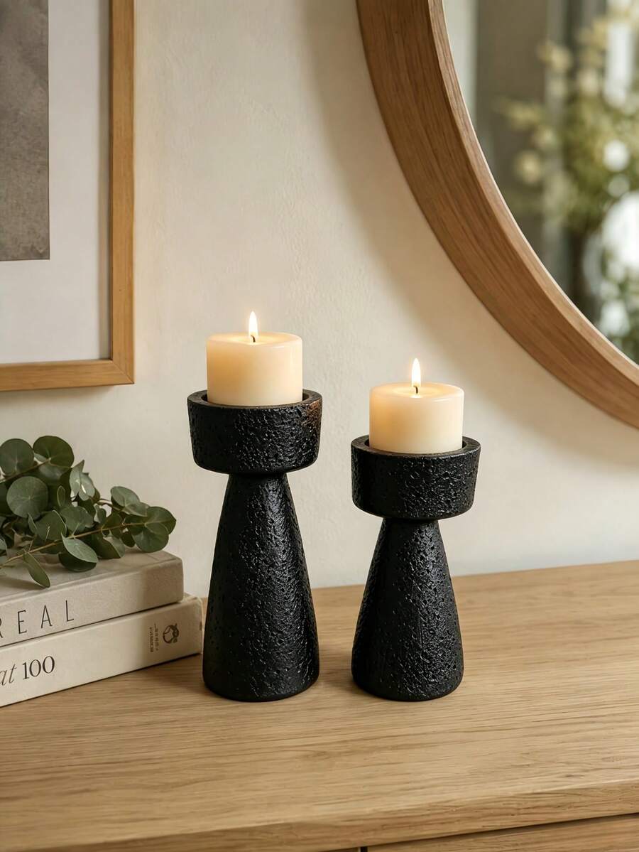 1pc Geometric Candle Holder, Modern Minimalist Design, Perfect For Home Tabletop Decor - Black - View 1