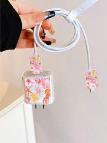 Marine Life, Cute Sea Turtle Pattern, Charger Data Cable Protective Cover, Compatible With Apple 20W Charger, Simple Apple Charger Protective Case, Compatible With 20W Phone 15/16 Pro Max Charging Cable Protector, Anti-Scratch, Anti-Bite, Suitable For 13/14 Plus - Orange Ocean - View 3