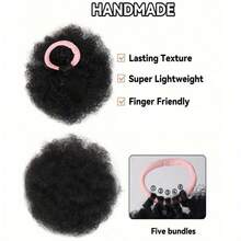 4 Inch Pink Ponytail Hair Extension, Afro Curly Synthetic Hair, 1 Pair - 彩色 - 查看 10
