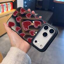 1PC IPhone17, 16, 15, 14, 13, 12, 11, Plus, Pro, Max Mirror Phone Case Burgundy Heart Hand-Painted Phone Case Personalized Sweet Full Coverage Protective Cover Shockproof High-Quality Soft Shell Protective Cover Minimalist Fashion Wireless Charging - Mixed Colors 1 - View 4