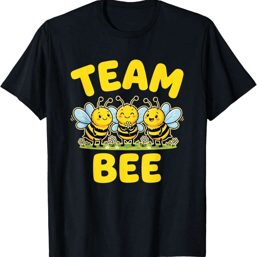 Team Bee Cute Bees Funny Matching Group Design T-Shirt - Black - View 1