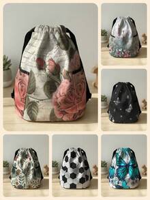 1pc Drawstring Backpack, Multi-Scenario Universal, Extra Large Capacity, Ultra-Lightweight & Portable, Durable, High Aesthetic, Foldable Storage Bag, Flower, Butterfly, Soccer Pattern Drawstring Fitness Sports Backpack, Dust-Proof Storage, Suitable For Outdoor Travel, Fitness, Daily Commute And School Use - Multicolor - View 1