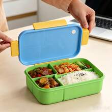 Adult Bento Lunch Box With Utensils, 3-Compartment Meal Box, Microwave , Easy To Clean, Suitable For Office Workers And Students - Multicolor - View 5
