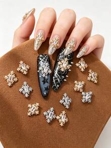 5pcs European Court Style Four-Leaf Clover Nail Art Decor, Copper Inlaid Zirconia Exquisite Hollow 3D Four-Leaf Clover Nail Gem Accessories, Rhinestone Nail Art Accessories, Y2K Multi-Function DIY Decoration Accessories, Fake Nail Art Decorations, Summer Nail Art Supplies - Multicolor - View 6