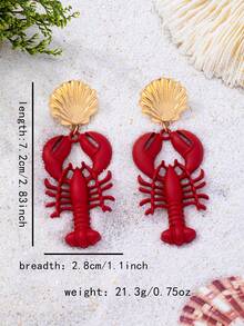 1 Pair Women's Creative Exaggerated Lobster Shell Earrings, Suitable For Party, Vacation Wear Or Gift Giving - Red - View 5