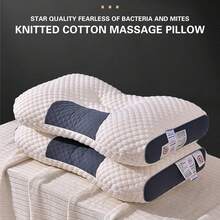 2-Piece Pack Knitted Antibacterial Cotton Neck Pillows Home Pillows With Soft, Adjustable Ergonomic Ortholite® Pillow Core High-Quality Filling Removable Pillowcase Dual-Purpose Contoured Support Pillow For Side And Back Sleeping Bedding Holiday Gift - White - View 4