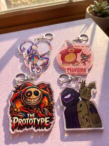 1pc/4pcs Cartoon Horror Game Pattern Acrylic Keychain, Personalized Style, High Transparency Acrylic Material, Asymmetrical Silhouette, High Definition Double-Sided Print With D-Shaped Clasp, Decorative Pendant, Bag Accessory, Suitable For Halloween, Game Anime Exhibition, Daily Outfit And Gift Giving, All Season Use. - Multicolor - View 2