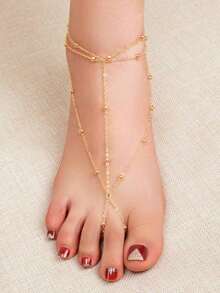 1pc Fashionable Light Luxury Versatile Casual Minimalist Cool Style Anklet - Yellow Gold - View 3
