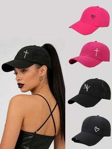 1pc S Size Ponytail Mesh Baseball Cap, Solid Color Hat, Adjustable Outdoor Sun Protection Casual Hat, Suitable For Spring/Autumn, Travel, Beach - Multicolor - View 2